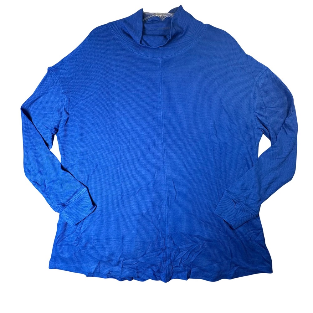 Sanctuary Waffle Knit Mock Neck Top Electric Blue Thermal Oversized 1X Blue‎ NEW